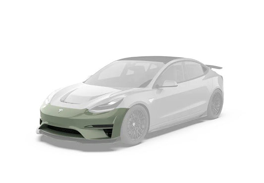 Tesla Model 3 Performance Long Range Standard Base 2017 2018 2019 2020 2021 2022 2023 with Aftermarket Parts - Crypton Front Bumper & Lip Carbon Fiber / FRP from Robot Craftsman