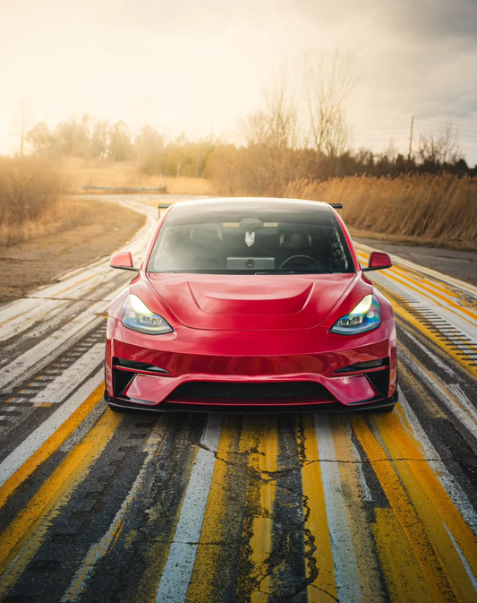 Tesla Model 3 Performance Long Range Standard Base 2017 2018 2019 2020 2021 2022 2023 with Aftermarket Parts - Crypton Front Bumper & Lip Carbon Fiber / FRP from Robot Craftsman