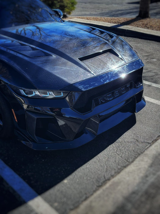 Ford Mustang S650 2.3 Ecoboost 5.0 GT Dark Horse 2024-ON with Aftermarket Parts - DARKSTAR Front Bumper & Lip Carbon Fiber / FRP from Robot Craftsman