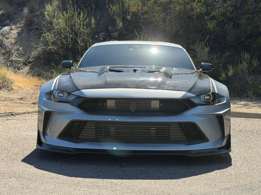 Ford Mustang Ecoboost V6 GT 2015 2016 2017 & Mustang Ecoboost V6 GT S550.1 2015 2016 2017 & Mustang Ecoboost V6 GT March1 Bullitt S550.2 2018 2019 2020 2021 2022 2023 with Aftermarket Parts - DUSK Front Bumper & Lip (Badge included) & Replacement Front Lip Only Carbon Fiber / FRP from Robot Craftsman
