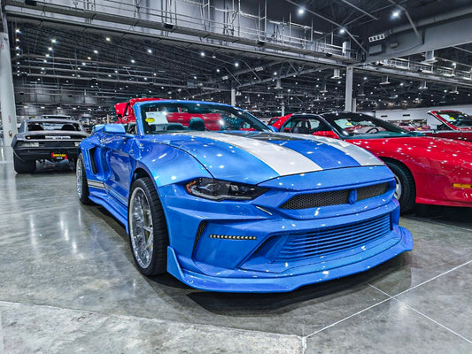Ford Mustang Ecoboost V6 GT 2015 2016 2017 & Mustang Ecoboost V6 GT S550.1 2015 2016 2017 & Mustang Ecoboost V6 GT March1 Bullitt S550.2 2018 2019 2020 2021 2022 2023 with Aftermarket Parts - DUSK Front Bumper & Lip (Badge included) & Replacement Front Lip Only Carbon Fiber / FRP from Robot Craftsman