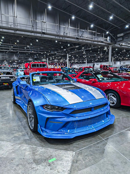 Ford Mustang Ecoboost V6 GT 2015 2016 2017 & Mustang Ecoboost V6 GT S550.1 2015 2016 2017 & Mustang Ecoboost V6 GT March1 Bullitt S550.2 2018 2019 2020 2021 2022 2023 with Aftermarket Parts - DUSK Front Bumper & Lip (Badge included) & Replacement Front Lip Only Carbon Fiber / FRP from Robot Craftsman