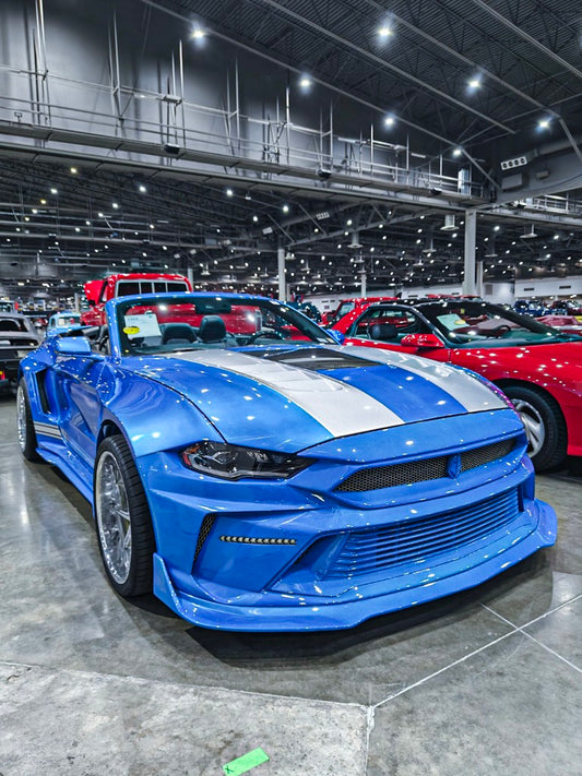 Ford Mustang Ecoboost V6 GT 2015 2016 2017 & Mustang Ecoboost V6 GT S550.1 2015 2016 2017 & Mustang Ecoboost V6 GT March1 Bullitt S550.2 2018 2019 2020 2021 2022 2023 with Aftermarket Parts - DUSK Front Bumper & Lip (Badge included) & Replacement Front Lip Only Carbon Fiber / FRP from Robot Craftsman