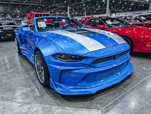 Ford Mustang Ecoboost V6 GT 2015 2016 2017 & Mustang Ecoboost V6 GT S550.1 2015 2016 2017 & Mustang Ecoboost V6 GT March1 Bullitt S550.2 2018 2019 2020 2021 2022 2023 with Aftermarket Parts - DUSK Front Bumper & Lip (Badge included) & Replacement Front Lip Only Carbon Fiber / FRP from Robot Craftsman