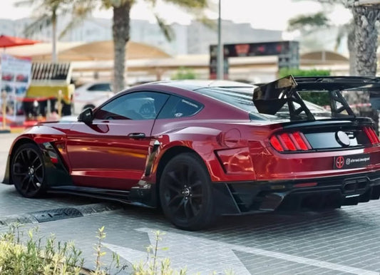 Ford Mustang Ecoboost V6 GT March1 Bullitt S550.1 S550.2 2015 2016 2017 2018 2019 2020 2021 2022 2023 with Aftermarket Parts - DAWN & DUSK Rear Bumper & Diffuser & Exhaust Tip Trim Carbon Fiber / FRP from Robot Craftsman