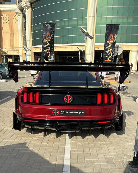 Ford Mustang Ecoboost V6 GT March1 Bullitt S550.1 S550.2 2015 2016 2017 2018 2019 2020 2021 2022 2023 with Aftermarket Parts - DAWN & DUSK Rear Bumper & Diffuser & Exhaust Tip Trim Carbon Fiber / FRP from Robot Craftsman