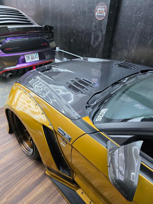 Ford Mustang Ecoboost V6 GT March1 Bullitt S550.2 2018 2019 2020 2021 2022 2023 with Aftermarket Parts - STORM Hood Bonnet Carbon Fiber / FRP from Robot Craftsman