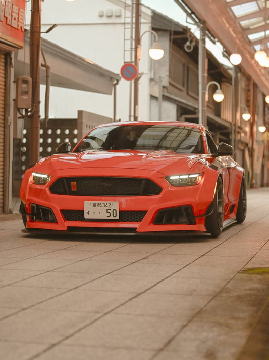 Ford Mustang Ecoboost V6 GT March1 Bullitt S550.1 S550.2 2015 2016 2017 2018 2019 2020 2021 2022 2023 with Aftermarket Parts - STORM Front Bumper Canards Carbon Fiber/FRP from Robot Craftsman