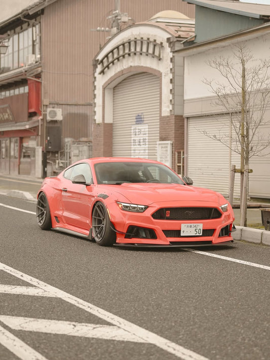 Ford Mustang Ecoboost V6 GT S550.1 2015 2016 2017 & Mustang Ecoboost V6 GT March1 Bullitt S550.2 2018 2019 2020 2021 2022 2023 with Aftermarket Parts - "STORM" Widebody Fender Flares Wheel Arches & Side Skirts Carbon Fiber / FRP from Robot Craftsman