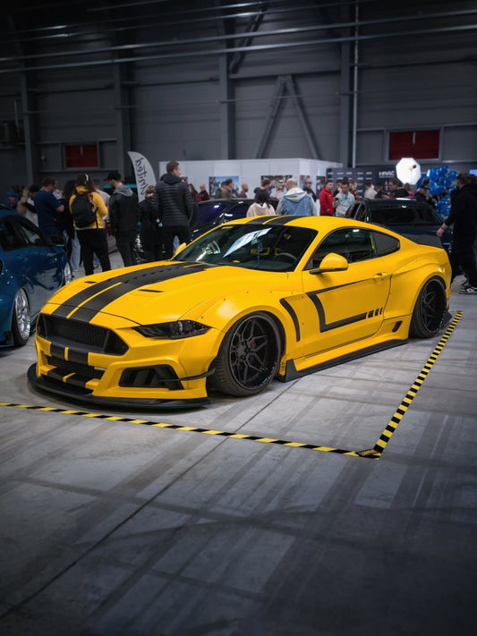 Ford Mustang Ecoboost V6 GT S550.1 2015 2016 2017 & Mustang Ecoboost V6 GT March1 Bullitt S550.2 2018 2019 2020 2021 2022 2023 with Aftermarket Parts - "STORM" Widebody Fender Flares Wheel Arches & Side Skirts Carbon Fiber / FRP from Robot Craftsman