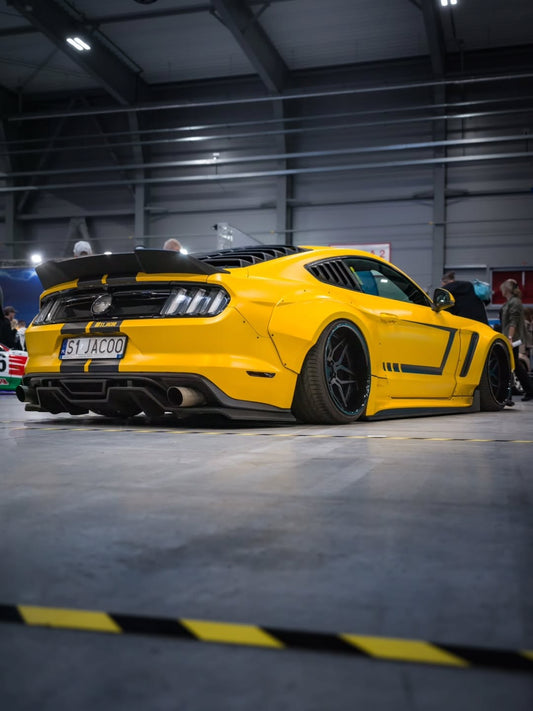 Ford Mustang Ecoboost V6 GT S550.1 2015 2016 2017 & Mustang Ecoboost V6 GT March1 Bullitt S550.2 2018 2019 2020 2021 2022 2023 with Aftermarket Parts - "STORM" Widebody Fender Flares Wheel Arches & Side Skirts Carbon Fiber / FRP from Robot Craftsman