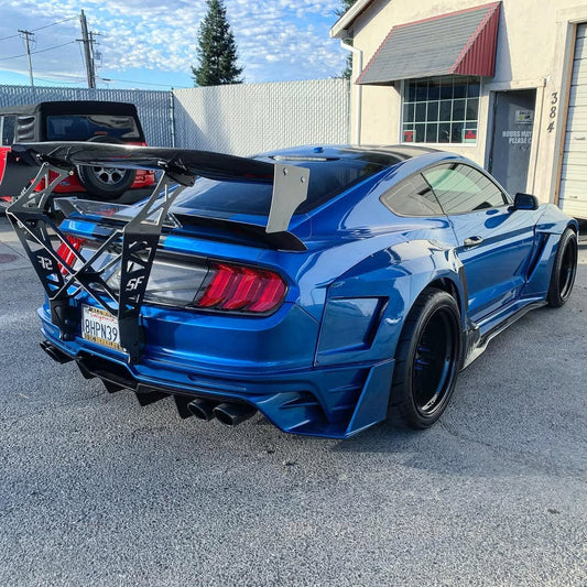 Ford Mustang Ecoboost V6 GT March1 Bullitt S550.1 S550.2 2015 2016 2017 2018 2019 2020 2021 2022 2023 with Aftermarket Parts - DAWN & DUSK Rear Bumper & Diffuser & Exhaust Tip Trim Carbon Fiber / FRP from Robot Craftsman