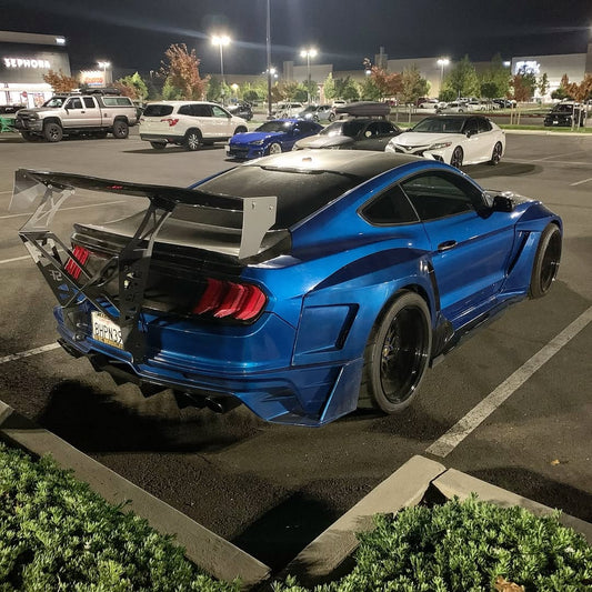 Ford Mustang Ecoboost V6 GT March1 Bullitt S550.1 S550.2 2015 2016 2017 2018 2019 2020 2021 2022 2023 with Aftermarket Parts - DAWN & DUSK Rear Bumper & Diffuser & Exhaust Tip Trim Carbon Fiber / FRP from Robot Craftsman