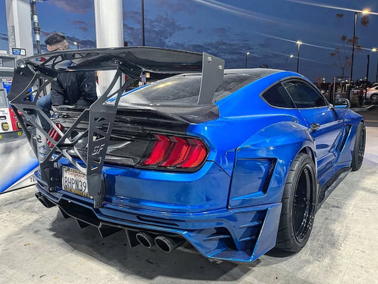 Ford Mustang Ecoboost V6 GT March1 Bullitt S550.1 S550.2 2015 2016 2017 2018 2019 2020 2021 2022 2023 with Aftermarket Parts - DAWN & DUSK Rear Bumper & Diffuser & Exhaust Tip Trim Carbon Fiber / FRP from Robot Craftsman