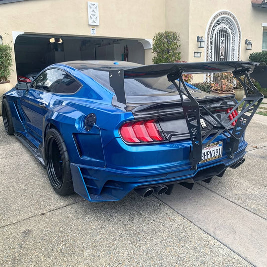 Ford Mustang Ecoboost V6 GT March1 Bullitt S550.1 S550.2 2015 2016 2017 2018 2019 2020 2021 2022 2023 with Aftermarket Parts - DAWN & DUSK Rear Bumper & Diffuser & Exhaust Tip Trim Carbon Fiber / FRP from Robot Craftsman