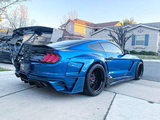 Ford Mustang Ecoboost V6 GT March1 Bullitt S550.1 S550.2 2015 2016 2017 2018 2019 2020 2021 2022 2023 with Aftermarket Parts - DAWN & DUSK Rear Bumper & Diffuser & Exhaust Tip Trim Carbon Fiber / FRP from Robot Craftsman