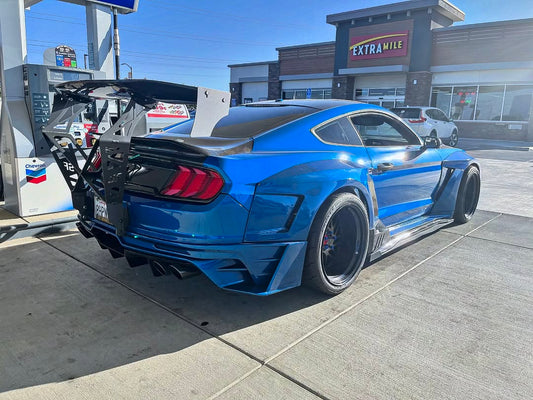 Ford Mustang Ecoboost V6 GT March1 Bullitt S550.1 S550.2 2015 2016 2017 2018 2019 2020 2021 2022 2023 with Aftermarket Parts - DAWN & DUSK Rear Bumper & Diffuser & Exhaust Tip Trim Carbon Fiber / FRP from Robot Craftsman