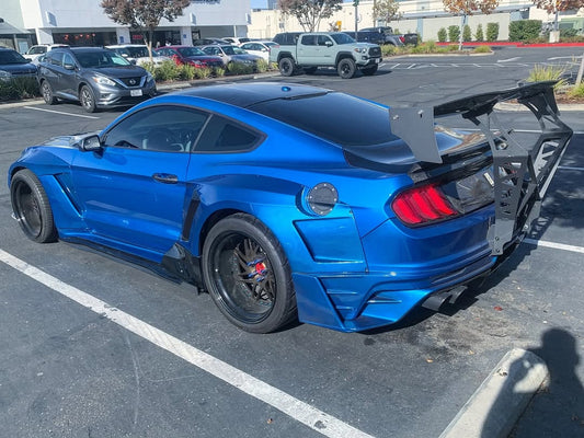 Ford Mustang Ecoboost V6 GT S550.1 2015 2016 2017 & Mustang Ecoboost V6 GT March1 Bullitt S550.2 2018 2019 2020 2021 2022 2023 with Aftermarket Parts - " DAWN & DUSK " Widebody Fender Flares Wheel Arches & Side Skirts Carbon Fiber / FRP from Robot Craftsman