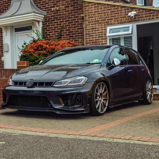Volkswagen Golf R GTI Base MK7 MK7.5 2015 2016 2017 2018 2019 2020 2021 with Aftermarket Parts - Front Grill Replacement & ROBOT emblem cover Carbon Fiber / FRP from Robot Craftsman
