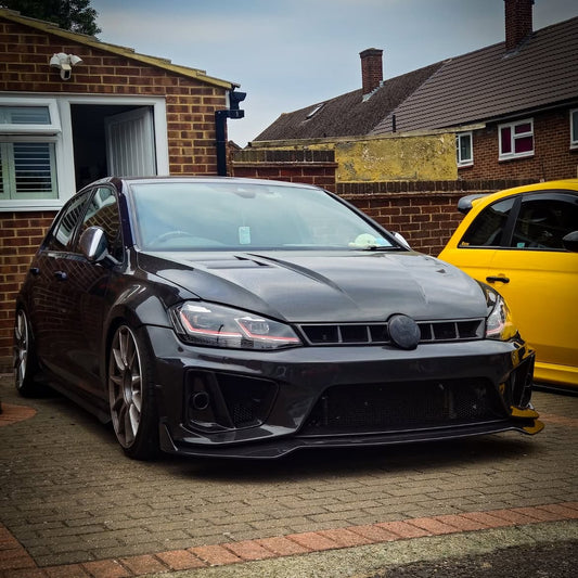 Volkswagen Golf R GTI Base MK7 MK7.5 2015 2016 2017 2018 2019 2020 2021 with Aftermarket Parts - Front Grill Replacement & ROBOT emblem cover Carbon Fiber / FRP from Robot Craftsman
