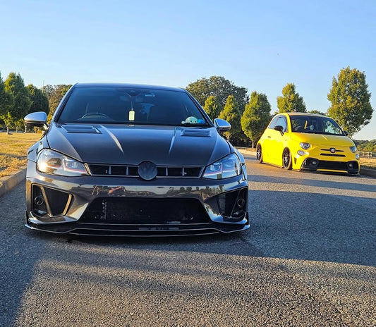 Volkswagen Golf R GTI Base MK7 MK7.5 2015 2016 2017 2018 2019 2020 2021 with Aftermarket Parts - Front Grill Replacement & ROBOT emblem cover Carbon Fiber / FRP from Robot Craftsman