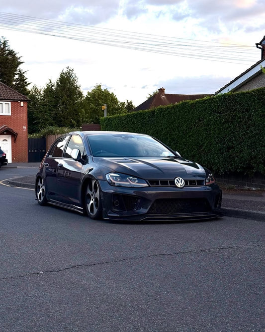 Volkswagen Golf R GTI Base MK7 MK7.5 2015 2016 2017 2018 2019 2020 2021 with Aftermarket Parts - Front Grill Replacement & ROBOT emblem cover Carbon Fiber / FRP from Robot Craftsman