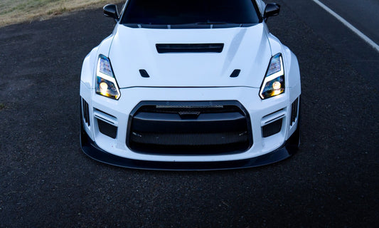 Nissan GTR Nismo Black Edition Track Edition Premium Base 2008 2009 2010 2011 2012 2013 2014 2015 2016 (for installation on 2017-2024 vehicles, 2008-2016 front bumper is recommended) with Aftermarket Parts - "Godzilla" Hood Bonnet Carbon Fiber / FRP from Robot Craftsman