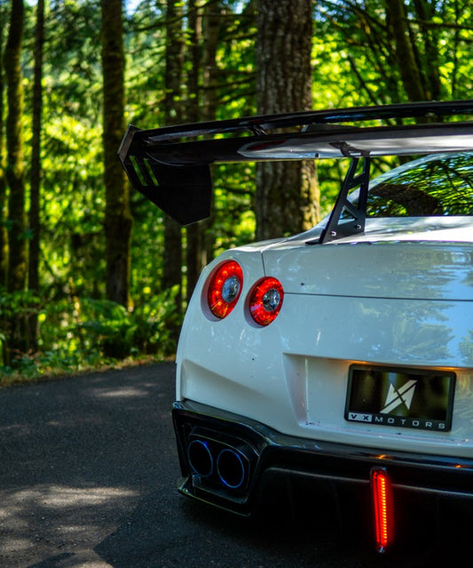 Nissan GTR Nismo T-Spec Black Edition Track Edition Premium Pure CBA DBA EBA 2008 2009 2010 2011 2012 2013 2014 2015 2016 2017 2018 2019 2020 2021 2022 2023 2024 with Aftermarket Parts - "Godzilla" Swan Neck Thor GT Wing Carbon Fiber / FRP from Robot Craftsman