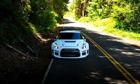 Nissan GTR Nismo Black Edition Track Edition Premium Base CBA DBA 2008 2009 2010 2011 2012 2013 2014 2015 2016 (for installation on 2017 2018 2019 2020 2021 2022 2023 2024 vehicles, 2008 2009 2010 2011 2012 2013 2014 2015 2016 hood is recommended) with Aftermarket Parts - "Godzilla" Widebody Front Bumper & Front Lip Carbon Fiber / FRP from Robot Craftsman