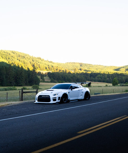 Nissan GTR Nismo Black Edition Track Edition Premium Base CBA DBA 2008 2009 2010 2011 2012 2013 2014 2015 2016 (for installation on 2017 2018 2019 2020 2021 2022 2023 2024 vehicles, 2008 2009 2010 2011 2012 2013 2014 2015 2016 hood is recommended) with Aftermarket Parts - "Godzilla" Widebody Front Bumper & Front Lip Carbon Fiber / FRP from Robot Craftsman