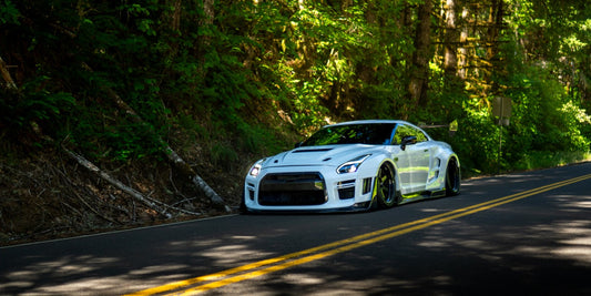Nissan GTR Nismo Black Edition Track Edition Premium Base CBA DBA 2008 2009 2010 2011 2012 2013 2014 2015 2016 (for installation on 2017 2018 2019 2020 2021 2022 2023 2024 vehicles, 2008 2009 2010 2011 2012 2013 2014 2015 2016 hood is recommended) with Aftermarket Parts - "Godzilla" Widebody Front Bumper & Front Lip Carbon Fiber / FRP from Robot Craftsman