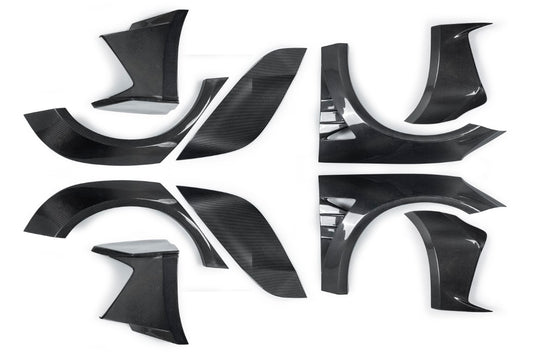 Tesla Model 3 Performance Long Range Standard Base 2017 2018 2019 2020 2021 2022 2023 with Aftermarket Parts - "Hacker" Widebody Wheel Arches & Side Skirts Carbon Fiber / FRP from Robot Craftsman