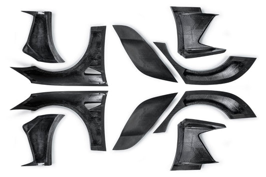 Tesla Model 3 Performance Long Range Standard Base 2017 2018 2019 2020 2021 2022 2023 with Aftermarket Parts - "Hacker" Widebody Wheel Arches & Side Skirts Carbon Fiber / FRP from Robot Craftsman