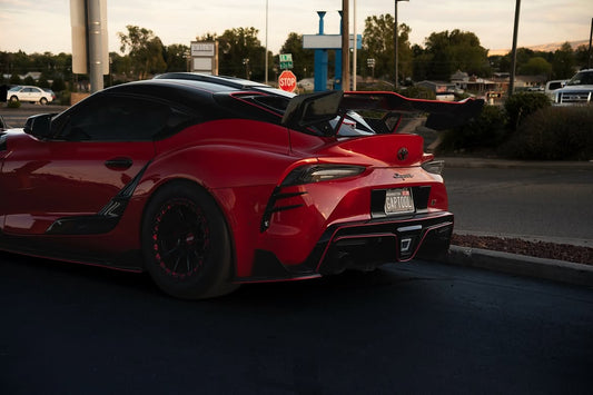 Toyota Supra MK5 A90 A91 3.0 2.0 2020 2021 2022 2023 2024 with Aftermarket Parts - Hyperion Rear Louvers & GT Wing Carbon Fiber / FRP from Robot Craftsman