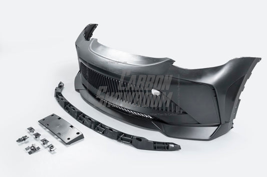 Tesla Model Y Performance AWD Long Range RWD Standard 2020 2021 2023 2024 with Aftermarket Parts - "STARSHIP" Stage 1 Corner Lip (2 pcs) & Stage 2 Corner Lip (4 pcs) & Front Bumper Carbon Fiber from Robot Craftsman