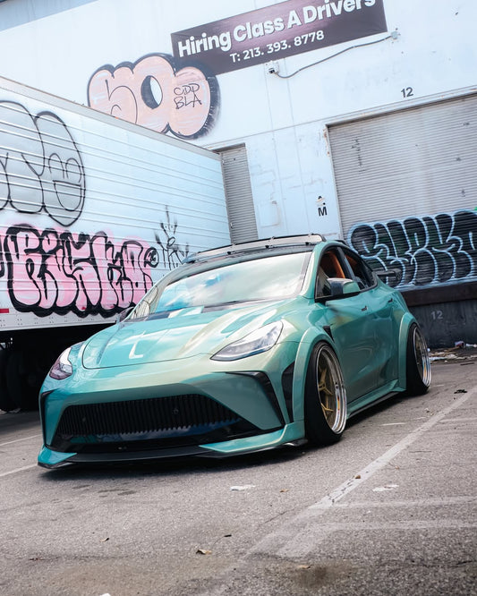 Tesla Model Y Performance AWD Long Range RWD Standard 2020 2021 2022 2023 2024 with Aftermarket Parts - "STARSHIP" Widebody Wheel Arches Carbon Fiber / FRP from Robot Craftsman