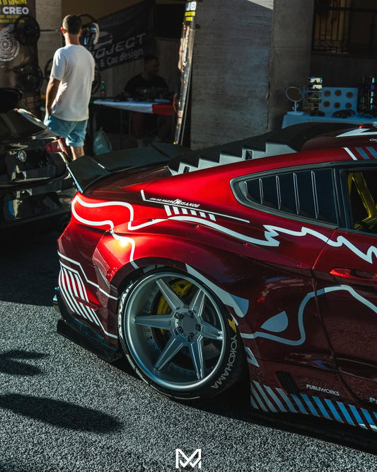 Ford Mustang Ecoboost V6 GT S550.1 2015 2016 2017 & Mustang Ecoboost V6 GT March1 Bullitt S550.2 2018 2019 2020 2021 2022 2023 with Aftermarket Parts - "STORM" Widebody Fender Flares Wheel Arches & Side Skirts Carbon Fiber / FRP from Robot Craftsman