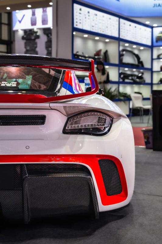 Porsche 987.1 Cayman Base / S 2005 2006 2007 2008 & 987.2 Cayman Base / S / R 2009 2010 2011 2012 with Aftermarket Parts - TITANISM STUKA Spoiler Wing Carbon Fiber / FRP from Robot Craftsman
