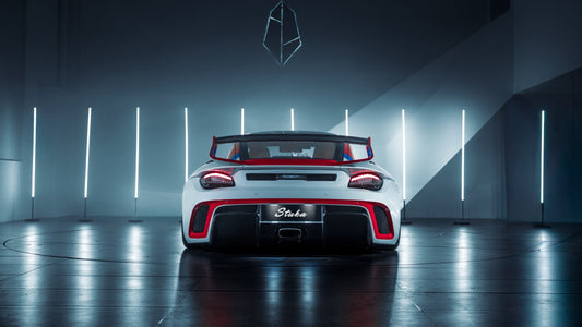 Porsche 987.1 Cayman Base / S 2005 2006 2007 2008 (Requires 987.2 taillights) & 987.2 Cayman Base / S / R 2009 2010 2011 2012 with Aftermarket Parts - TITANISM STUKA Rear Diffuser Carbon Fiber / FRP from Robot Craftsman
