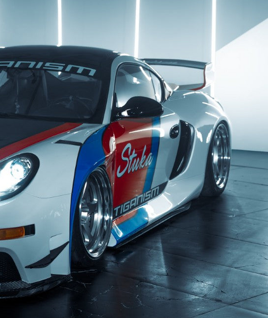Porsche 987.1 Cayman Base / S 2005 2006 2007 2008 & 987.2 Cayman Base / S / R 2009 2010 2011 2012 with Aftermarket Parts - TITANISM STUKA Rear Quarter Panel Flares Carbon Fiber / FRP from Robot Craftsman