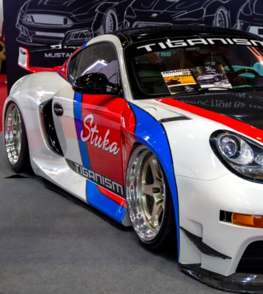 Porsche 987.1 Cayman & Boxster Base / S 2005 2006 2007 2008 &amp; 987.2 Cayman &  Boxster Base / S / R 2009 2010 2011 2012 with Aftermarket Parts - TITANISM STUKA Side Skirts Carbon Fiber / FRP from Robot Craftsman