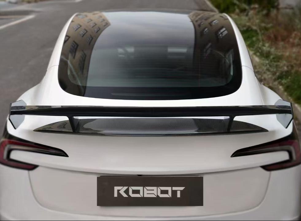 Tesla Model 3 Highland / Performance 2024 with Aftermarket Parts - V3 Rear Spoiler Carbon Fiber / FRP from Robot Craftsman