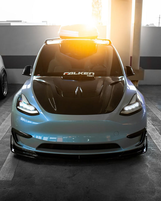 Tesla Model 3 Performance Long Range Standard Base 2017 2018 2019 2020 2021 2022 2023 with Aftermarket Parts - "Hacker" V2 Hood Bonnet Carbon Fiber / FRP from Robot Craftsman