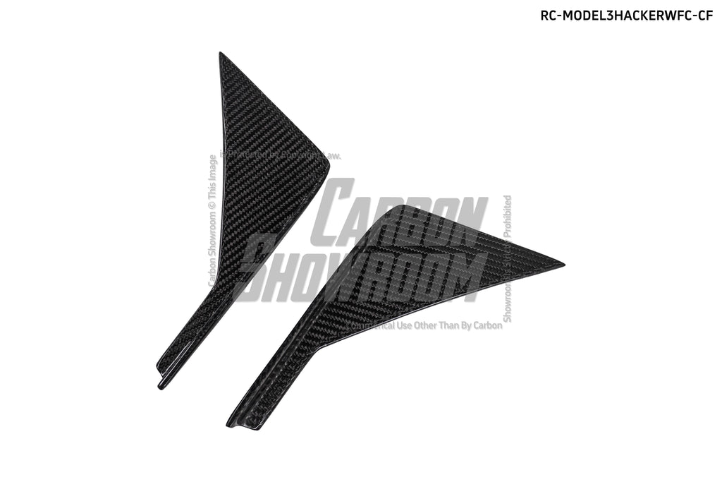 Tesla Model 3 Performance Long Range Standard Base 2017 2018 2019 2020 2021 2022 2023 with Aftermarket Parts - "Hacker" Widebody Front Bumper Canards Carbon Fiber / FRP from Robot Craftsman