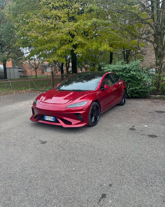 Tesla Model 3 Highland / Performance 2024-ON with Aftermarket Parts - Hacker Widebody Front Bumper & Lip Carbon Fiber / FRP from Robot Craftsman