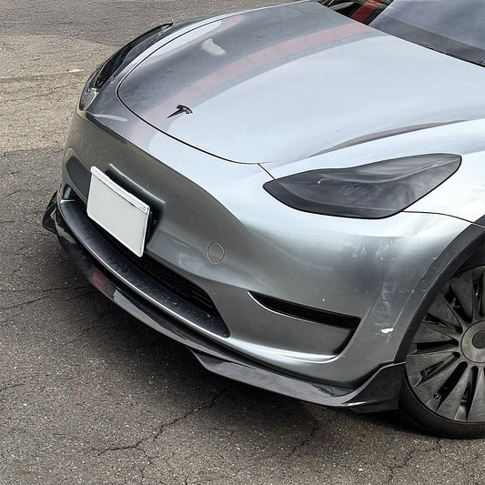 Tesla Model Y Performance AWD Long Range RWD Standard 2020 2021 2023 2024 with Aftermarket Parts - "CRYPTON" Front Lip Carbon Fiber / FRP from Robot Craftsman