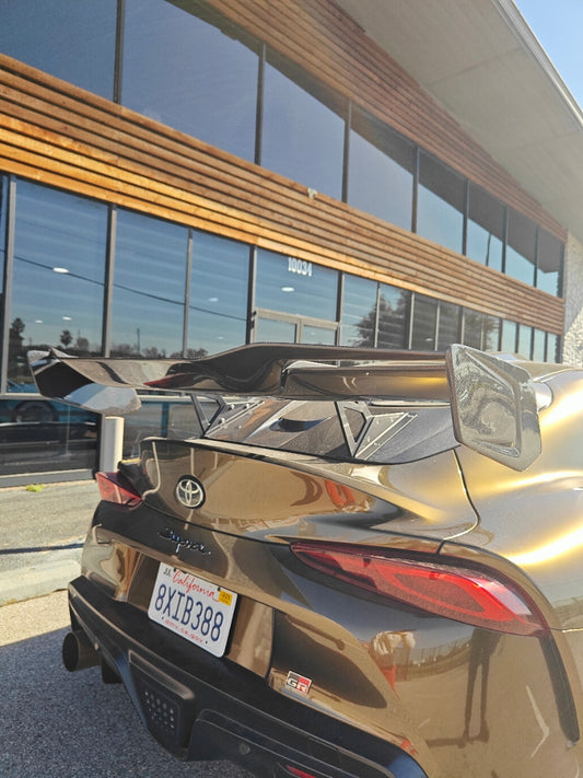 Toyota Supra MK5 A90 A91 3.0 2.0 2020 2021 2022 2023 2024 with Aftermarket Parts - Hyperion Rear Louvers & GT Wing Carbon Fiber / FRP from Robot Craftsman