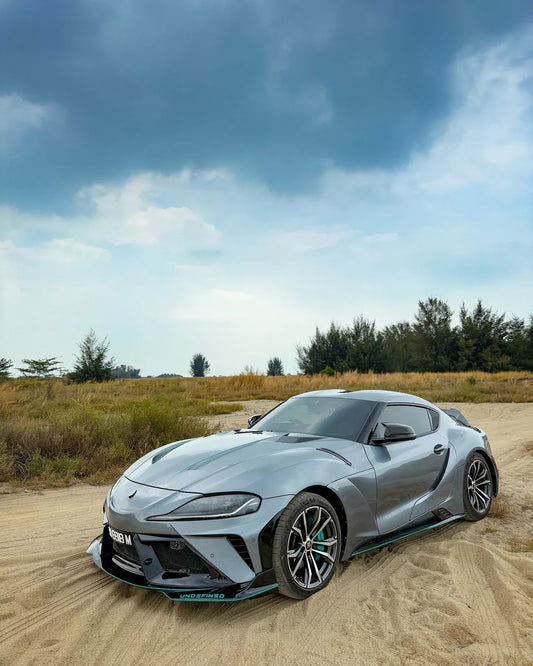 Toyota Supra MK5 A90 A91 3.0 2.0 2020 2021 2022 2023 2024 with Aftermarket Parts - "Alerion" Narrow Body Front Bumper & Lip Carbon Fiber / FRP from Robot Craftsman