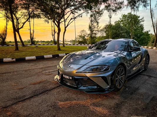 Toyota Supra MK5 A90 A91 3.0 2.0 2020 2021 2022 2023 2024 with Aftermarket Parts - "Alerion" Narrow Body Front Bumper & Lip Carbon Fiber / FRP from Robot Craftsman