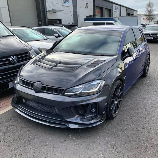 Volkswagen Golf R GTI Base MK7 MK7.5 2015 2016 2017 2018 2019 2020 2021 with Aftermarket Parts - Front Grill Replacement & ROBOT emblem cover Carbon Fiber / FRP from Robot Craftsman